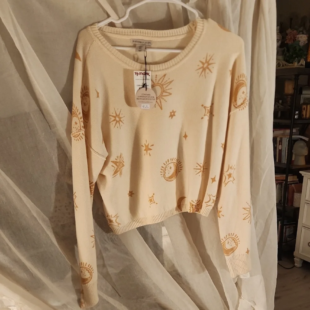 Sincerely Jules Cream and Gold Celestial Sweater Size L - Picture 1 of 1
